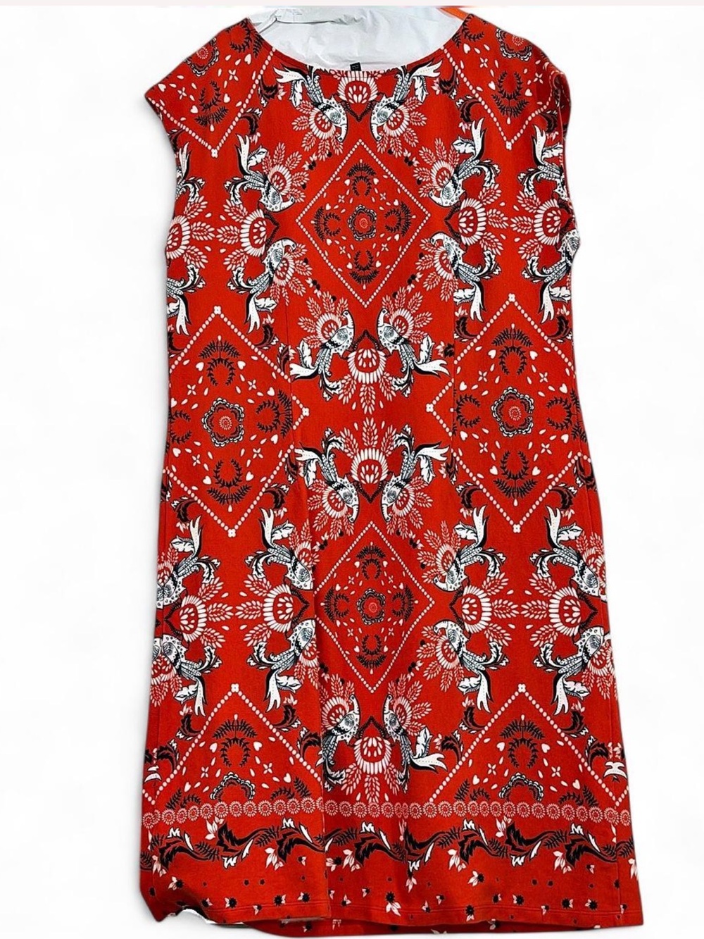 Talbots Red Floral Geometric Midi Dress